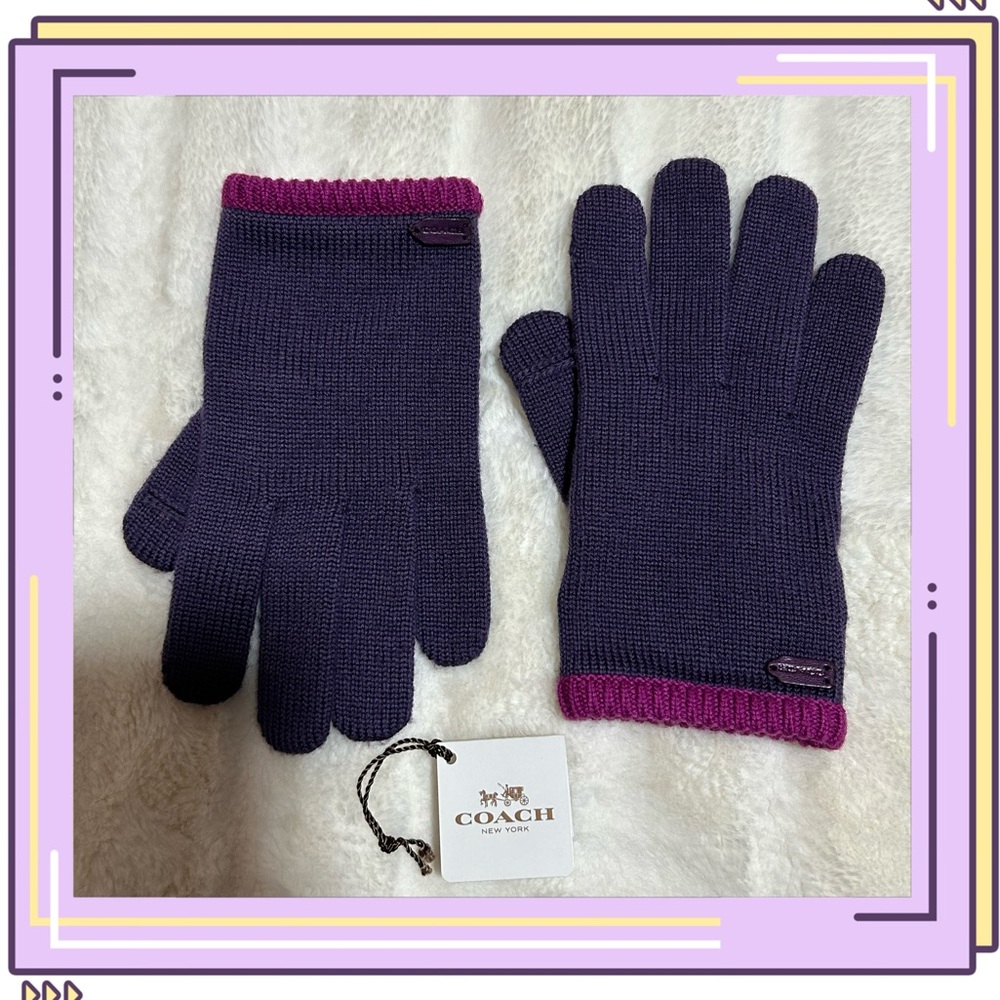 Coach Color Block Knit Wool Gloves Iris Size XS/S